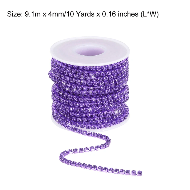 10 Yard 4mm Crystal Rhinestone Diamond Close Chain Trim Purple
