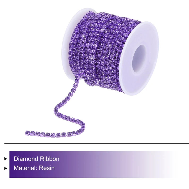 10 Yard 4mm Crystal Rhinestone Diamond Close Chain Trim Purple