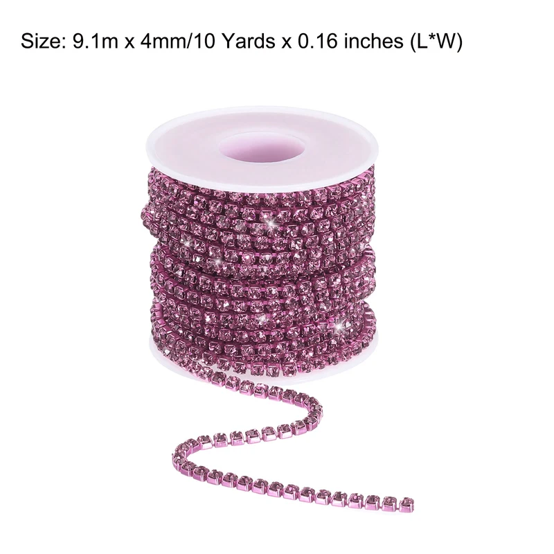 10 Yard 4mm Crystal Rhinestone Diamond Close Chain Trim Light Purple