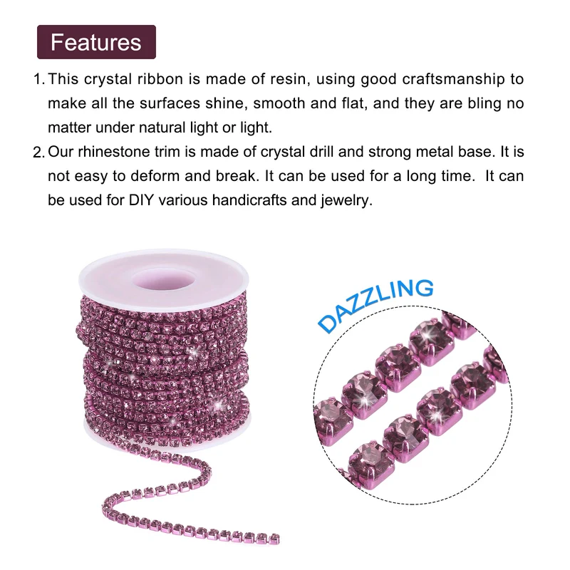 10 Yard 4mm Crystal Rhinestone Diamond Close Chain Trim Light Purple