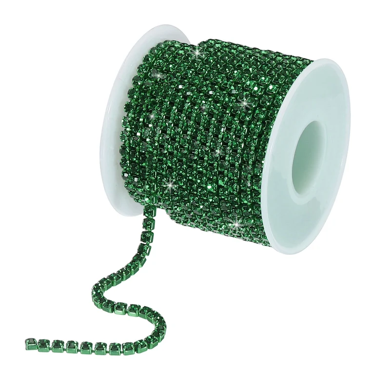 10 Yard 4mm Crystal Rhinestone Diamond Close Chain Trim Dark Green