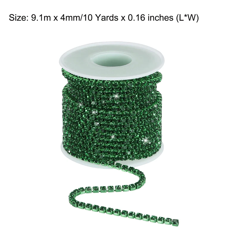 10 Yard 4mm Crystal Rhinestone Diamond Close Chain Trim Dark Green