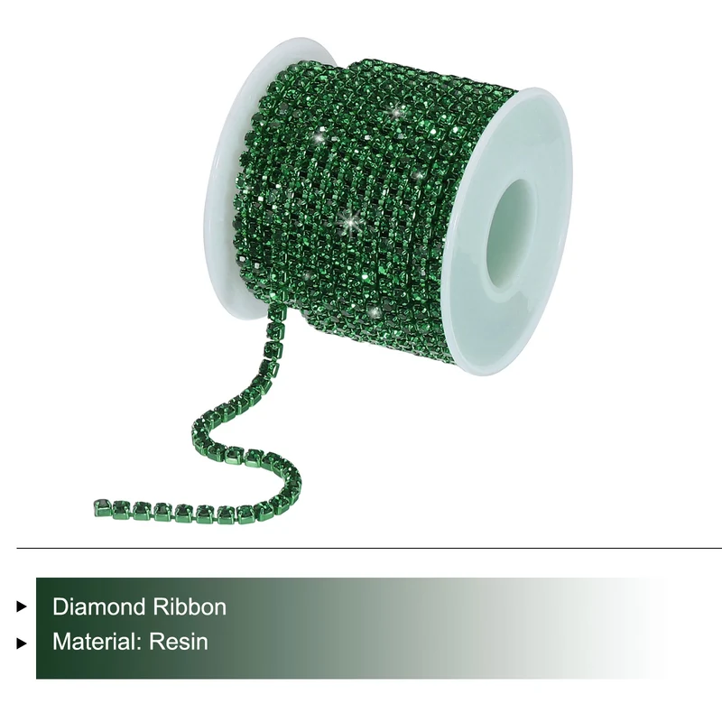 10 Yard 4mm Crystal Rhinestone Diamond Close Chain Trim Dark Green