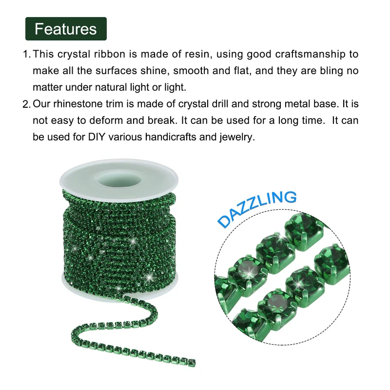 10 Yard 4mm Crystal Rhinestone Diamond Close Chain Trim Dark Green