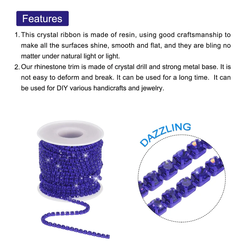 10 Yard 4mm Crystal Rhinestone Diamond Close Chain Trim Dark Blue