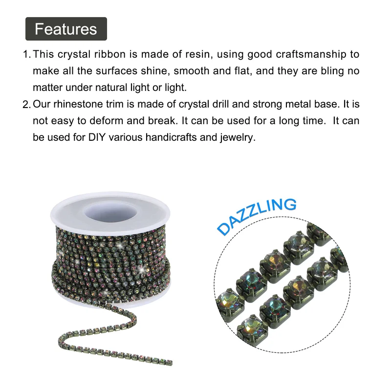 10 Yard 3mm Crystal Rhinestone Diamond Close Chain Trim Colorful