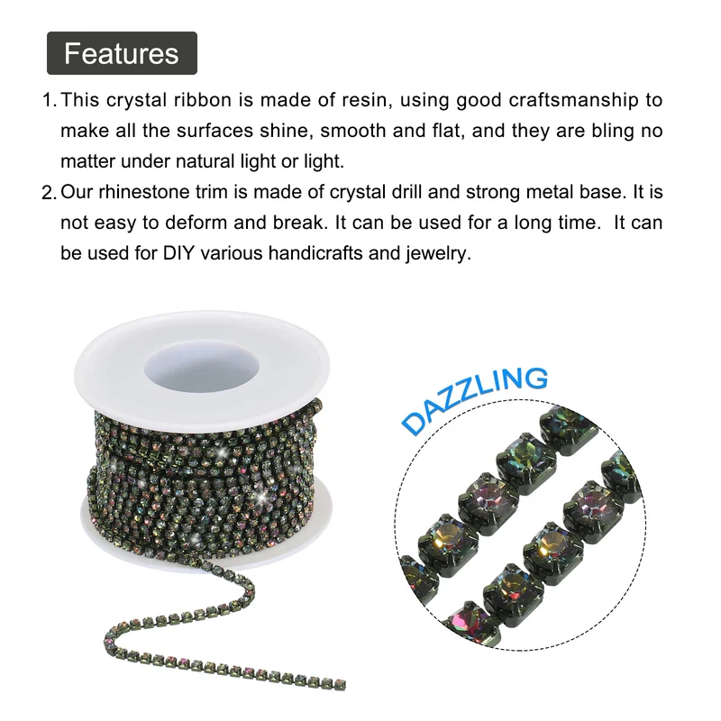 10 Yard 2.5mm Crystal Rhinestone Diamond Close Chain Trim Colorful