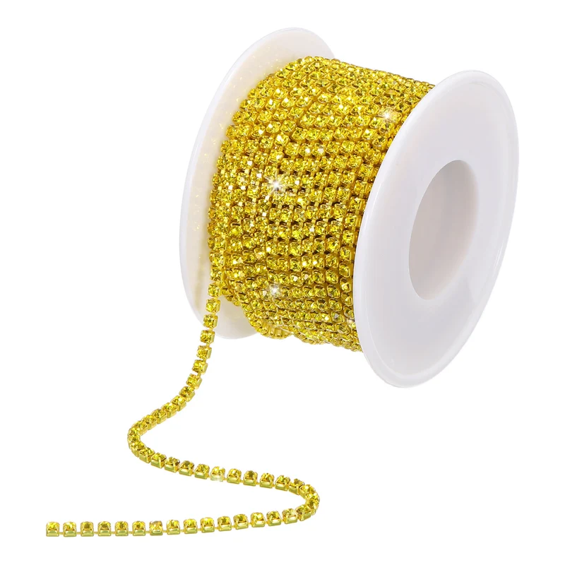 10 Yard 2.5mm Crystal Rhinestone Chain Yellow Gems Yellow Base