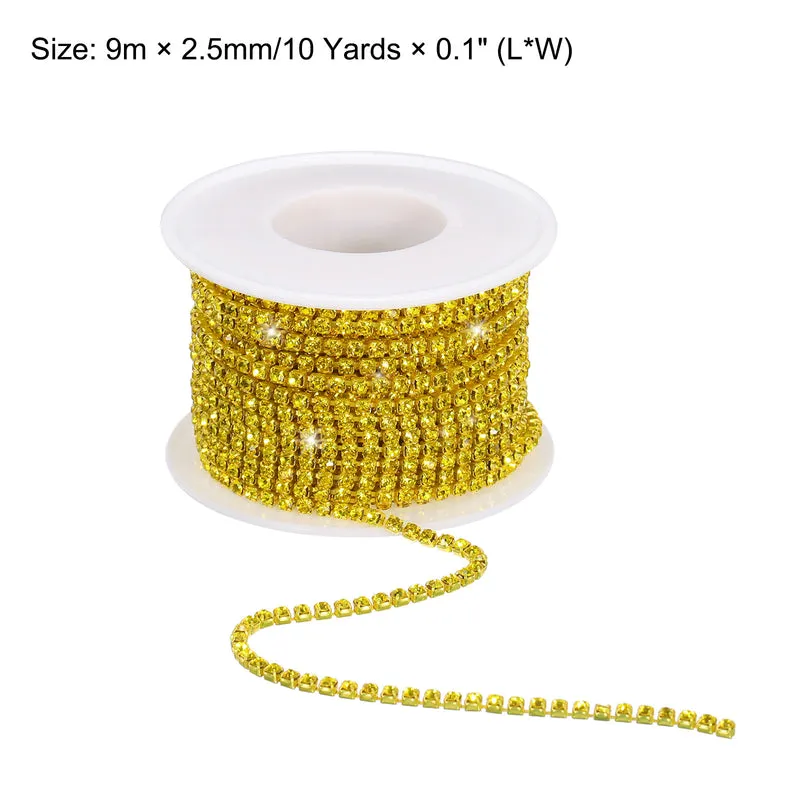 10 Yard 2.5mm Crystal Rhinestone Chain Yellow Gems Yellow Base