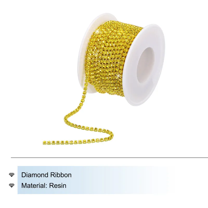 10 Yard 2.5mm Crystal Rhinestone Chain Yellow Gems Yellow Base
