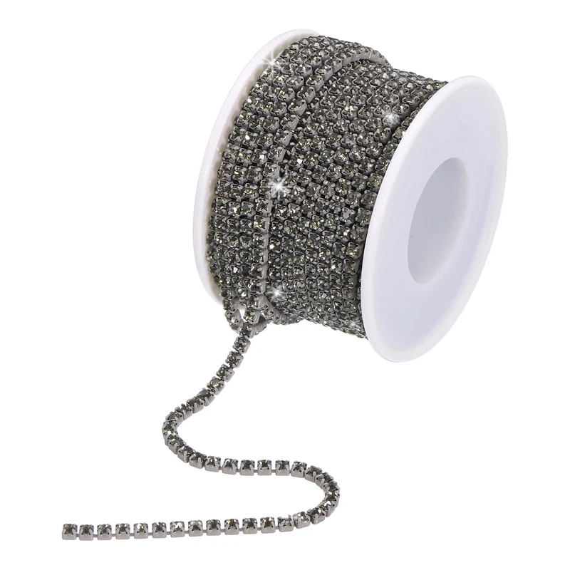 10 Yard 2.5mm Crystal Rhinestone Chain Clear Gray Gems Gray Base