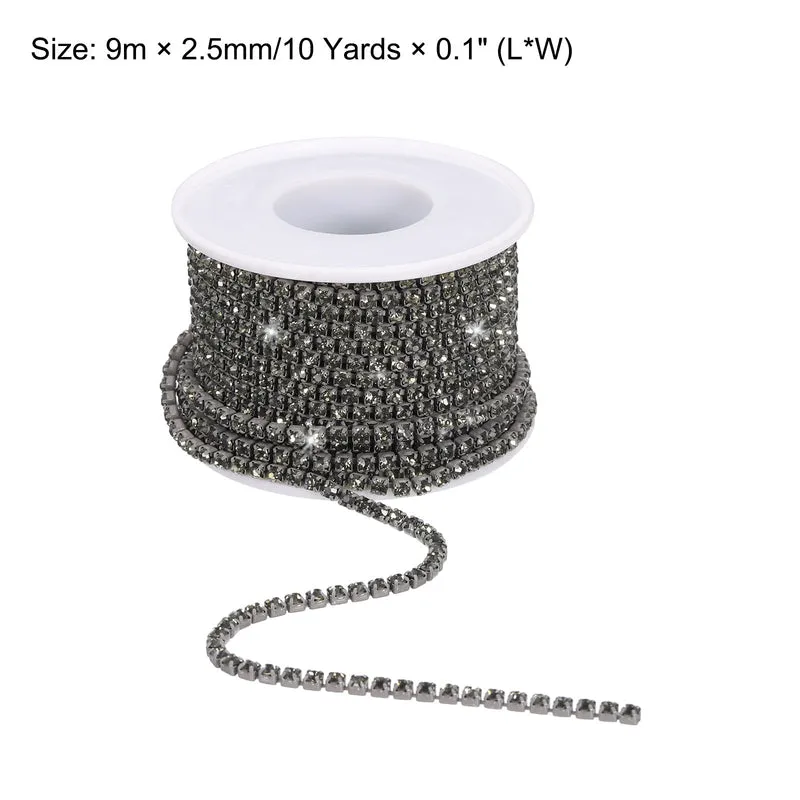 10 Yard 2.5mm Crystal Rhinestone Chain Clear Gray Gems Gray Base