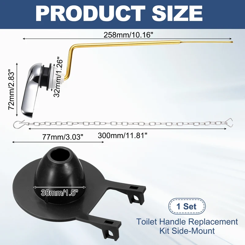 Toilet Handle Replacement Kit Side-Mount, 77mm Flapper, Black