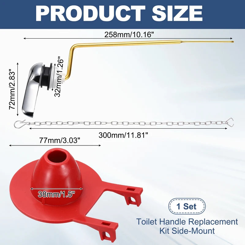 Toilet Handle Replacement Kit Side-Mount, 77mm Flapper, Red