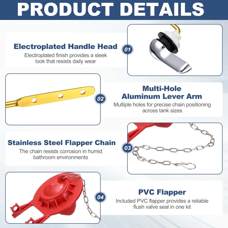 Toilet Handle Replacement Kit Side-Mount, 77mm Flapper, Red