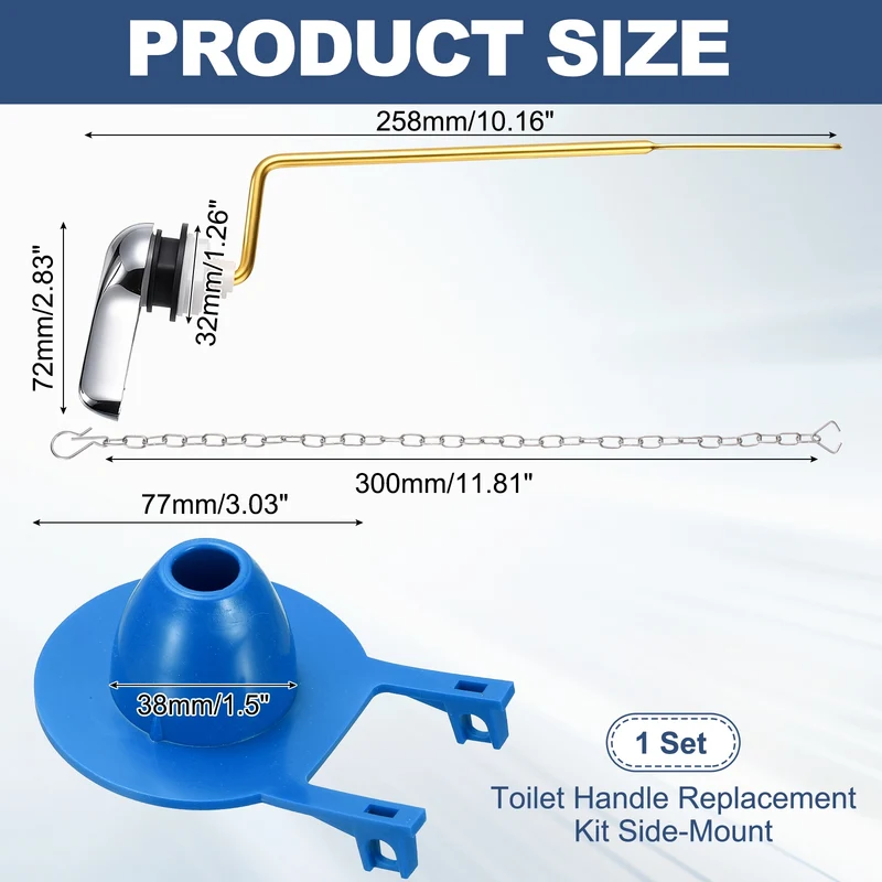 Toilet Handle Replacement Kit Side-Mount, 77mm Flapper, Blue