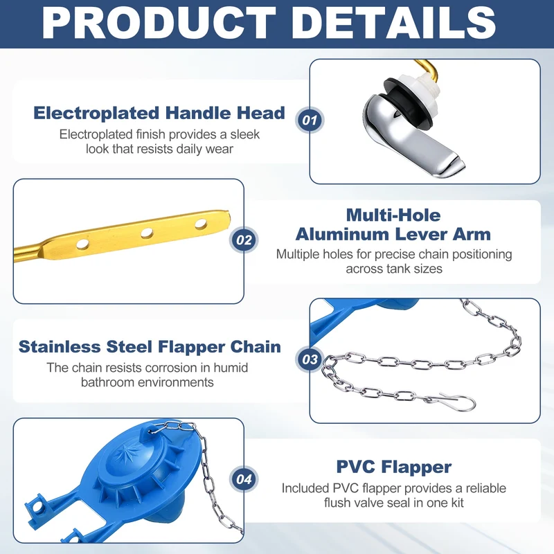 Toilet Handle Replacement Kit Side-Mount, 77mm Flapper, Blue