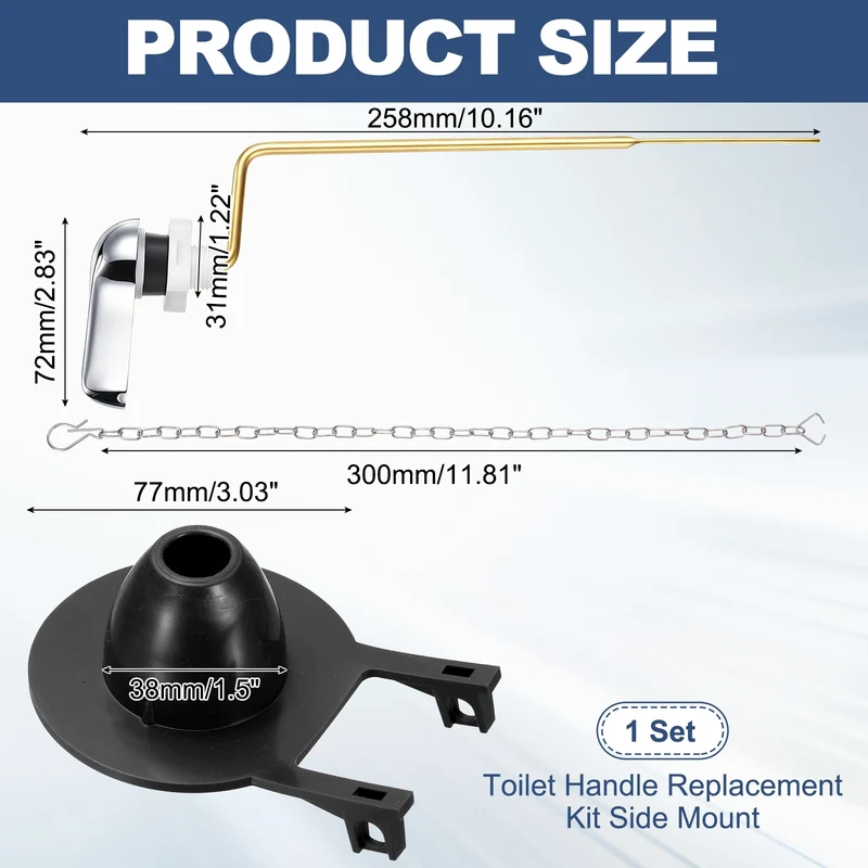 Toilet Handle Replacement Kit Side Mount Zinc Alloy, 77mm Flapper, Black