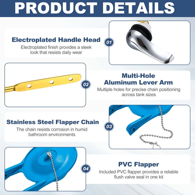 Toilet Handle Replacement Kit Front-Mount, 94mm Flapper, Blue