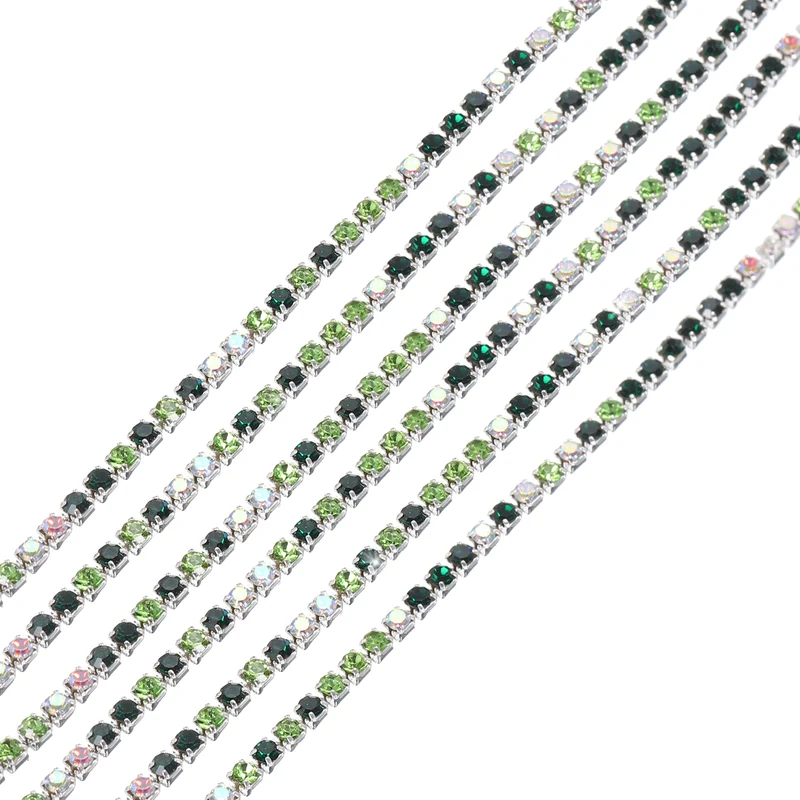 11 Yard 2mm Crystal Rhinestone Diamond Chain Green Light Green