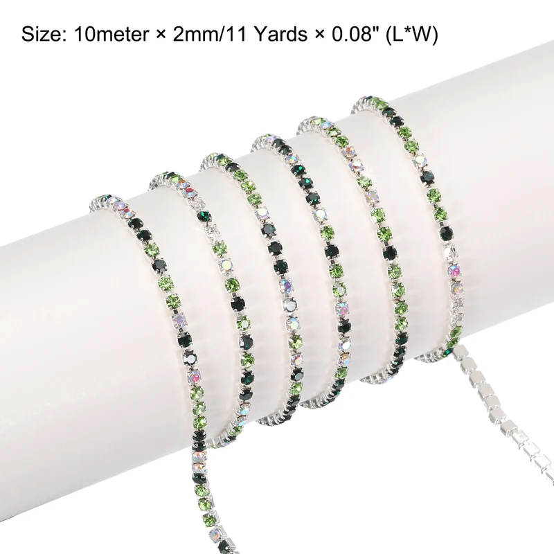 11 Yard 2mm Crystal Rhinestone Diamond Chain Green Light Green
