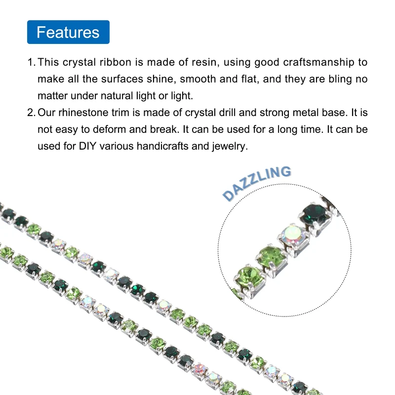 11 Yard 2mm Crystal Rhinestone Diamond Chain Green Light Green