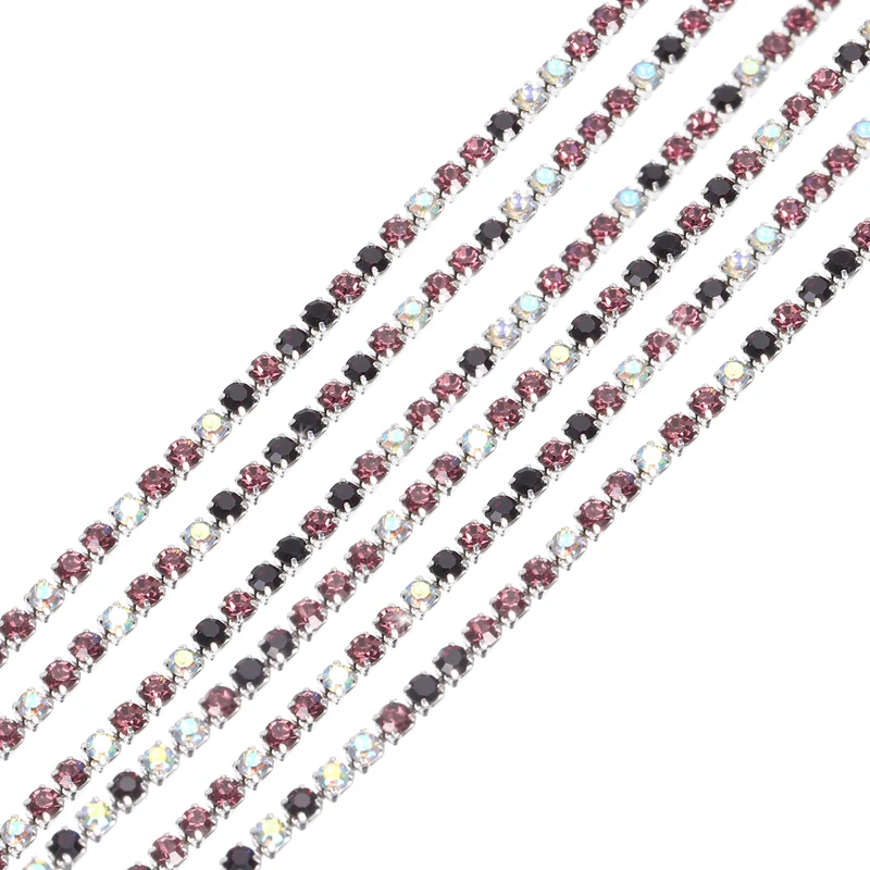 11 Yard 2mm Crystal Rhinestone Diamond Chain Dark Purple Light Purple