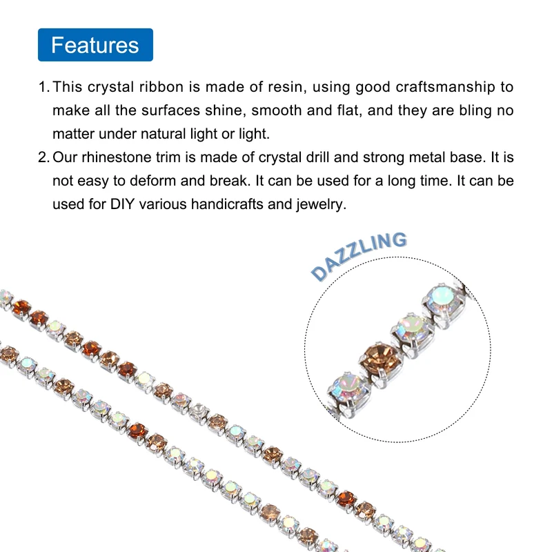 11 Yard 2mm Crystal Rhinestone Diamond Chain Dark Brown Light Brown