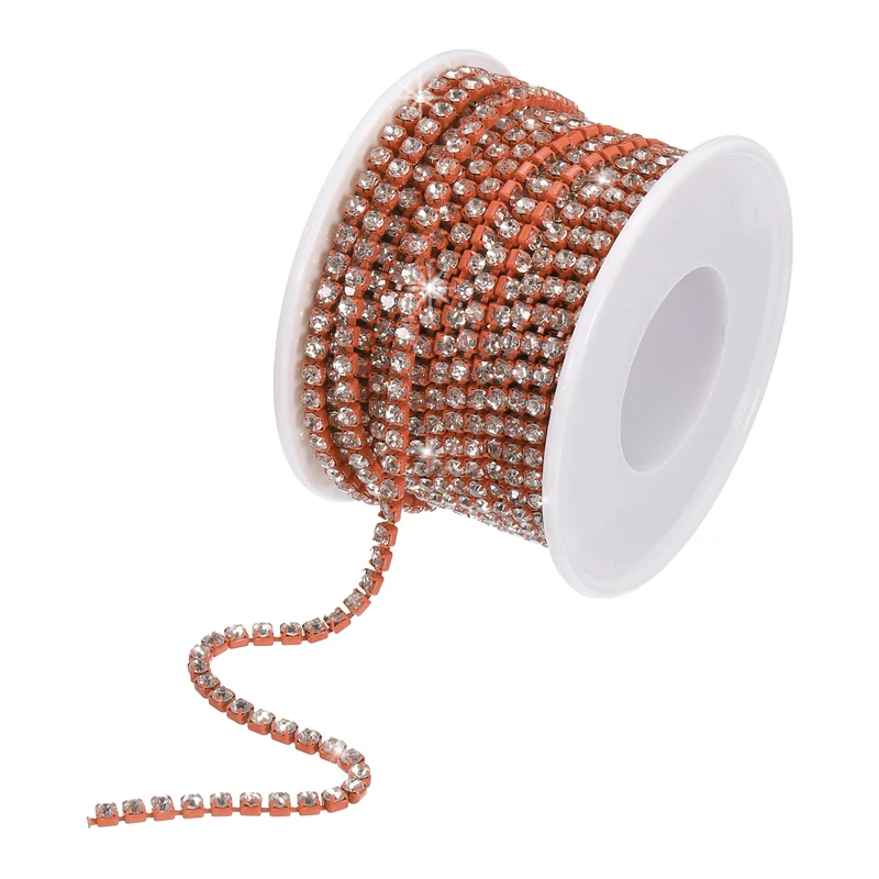 10 Yard 3mm Crystal Rhinestone Chain Trim White Gems Orange Base