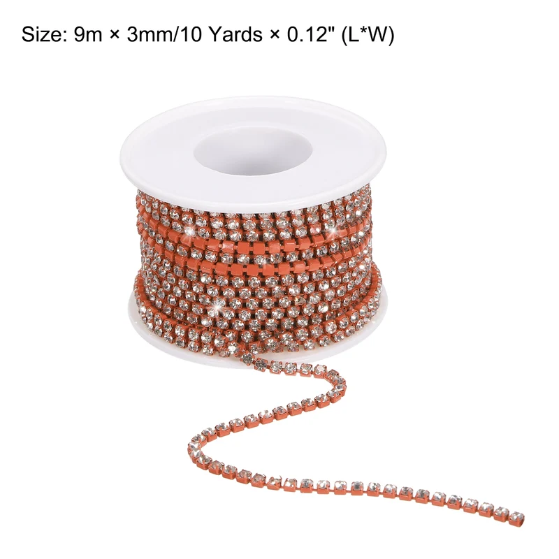 10 Yard 3mm Crystal Rhinestone Chain Trim White Gems Orange Base