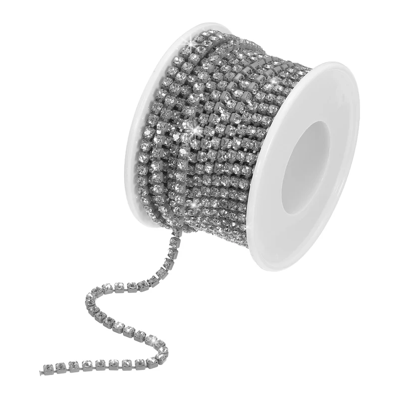 10 Yard 3mm Crystal Rhinestone Chain Trim White Gems Gray Base