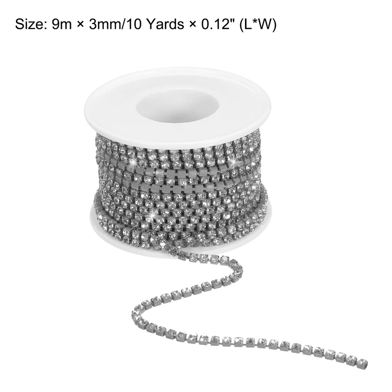 10 Yard 3mm Crystal Rhinestone Chain Trim White Gems Gray Base