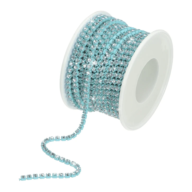 10 Yard 3mm Crystal Rhinestone Chain Trim White Gems Blue Base
