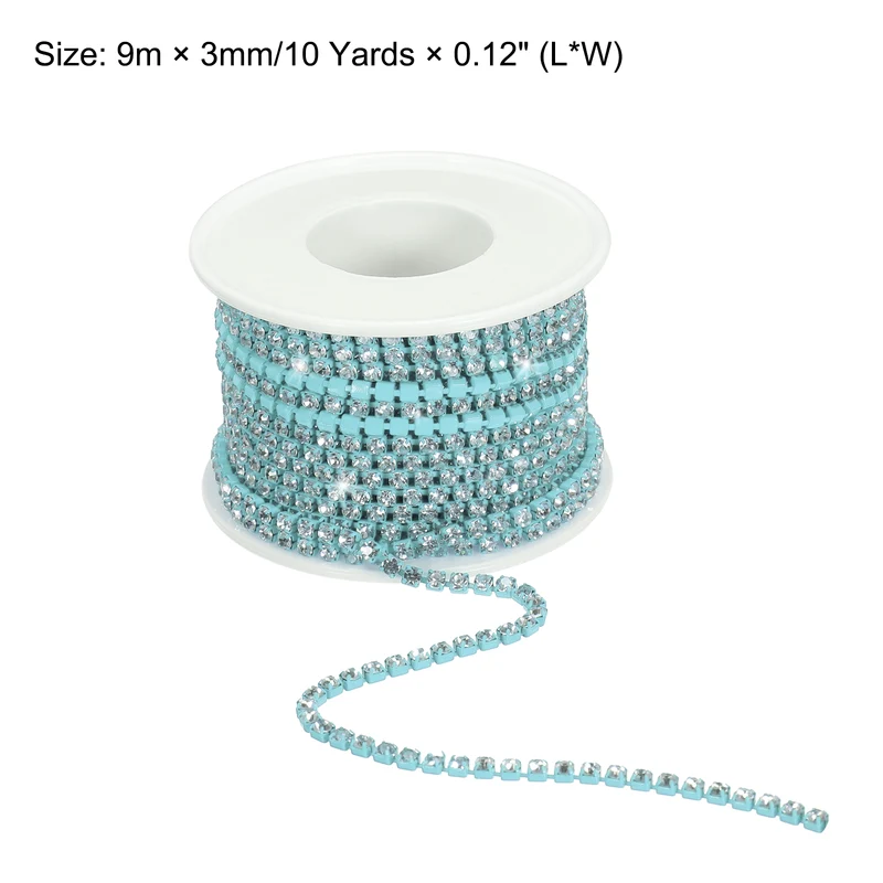 10 Yard 3mm Crystal Rhinestone Chain Trim White Gems Blue Base