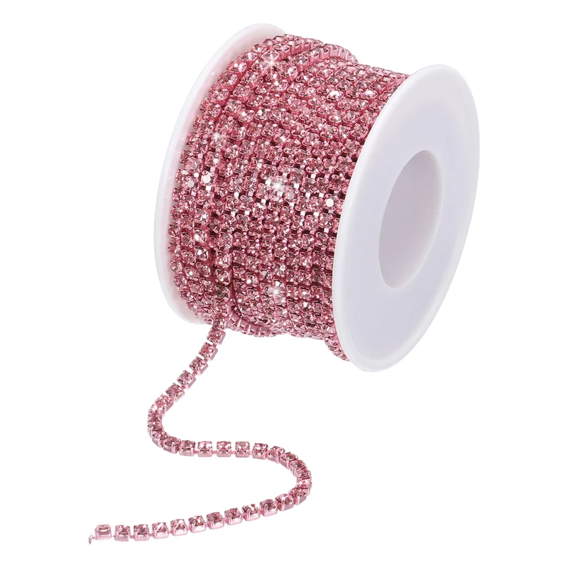 10 Yard 3mm Crystal Rhinestone Chain Trim Light Pink Gems Light Pink Base