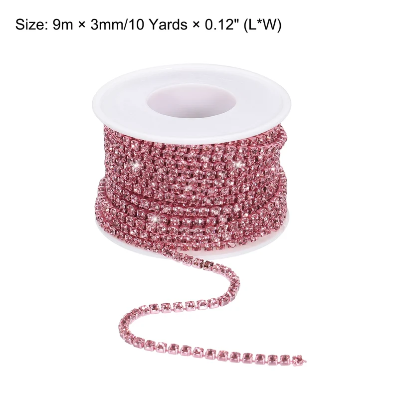 10 Yard 3mm Crystal Rhinestone Chain Trim Light Pink Gems Light Pink Base