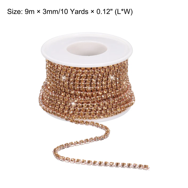 10 Yard 3mm Crystal Rhinestone Chain Trim Champagne Gems Champagne Base