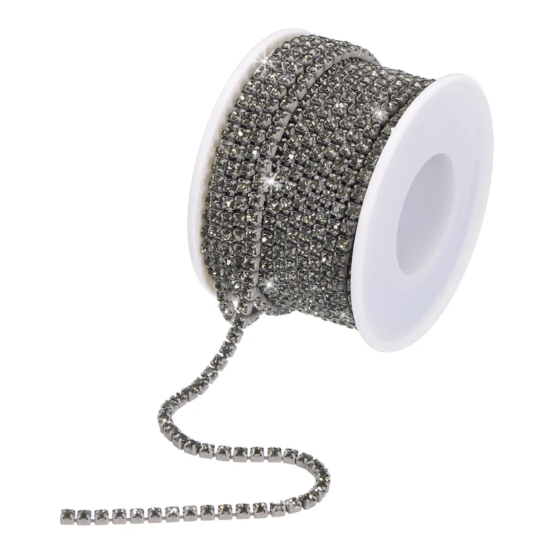10 Yard 3mm Crystal Rhinestone Chain Trim Gray Gems Gray Base