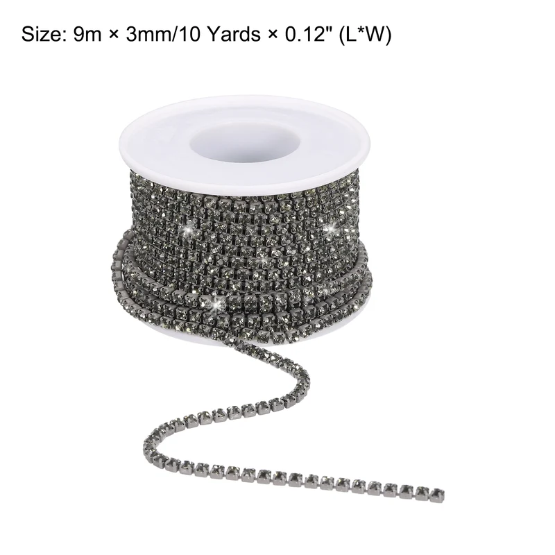 10 Yard 3mm Crystal Rhinestone Chain Trim Gray Gems Gray Base