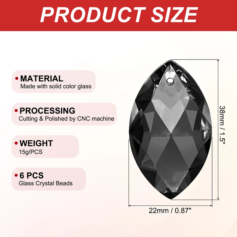 K9 Crystal Pendants Oval Beads, 6 Pack 38mm, Black