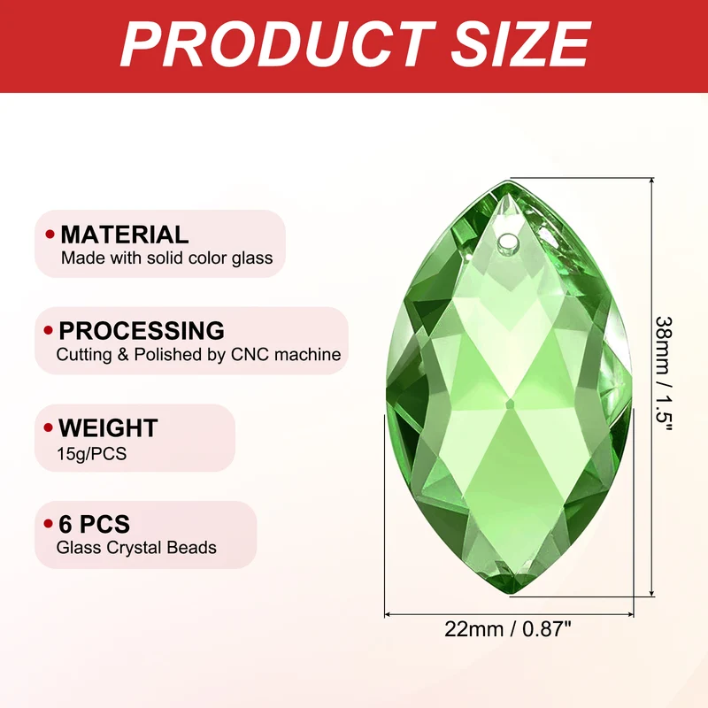K9 Crystal Pendants Oval Beads, 6 Pack 38mm, Green