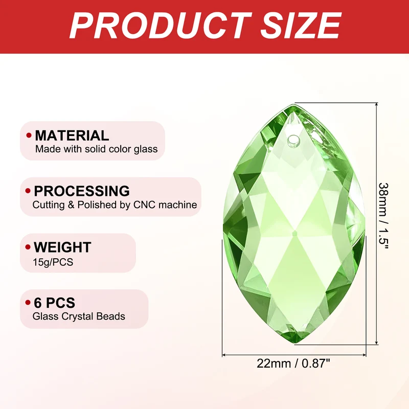 K9 Crystal Pendants Oval Beads, 6 Pack 38mm, Light Green