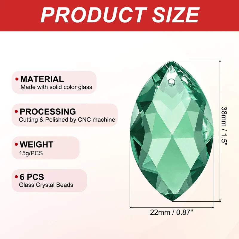 6Pack K9 Crystal Pendants Oval Beads 38mm Dark Green