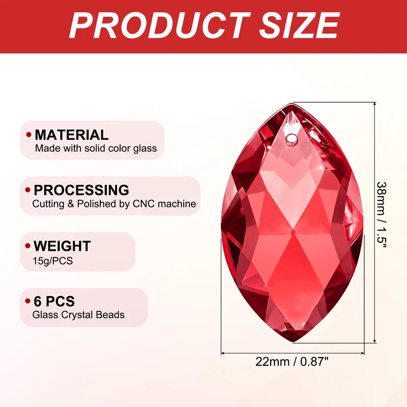K9 Crystal Pendants Oval Beads, 6 Pack 38mm, Red