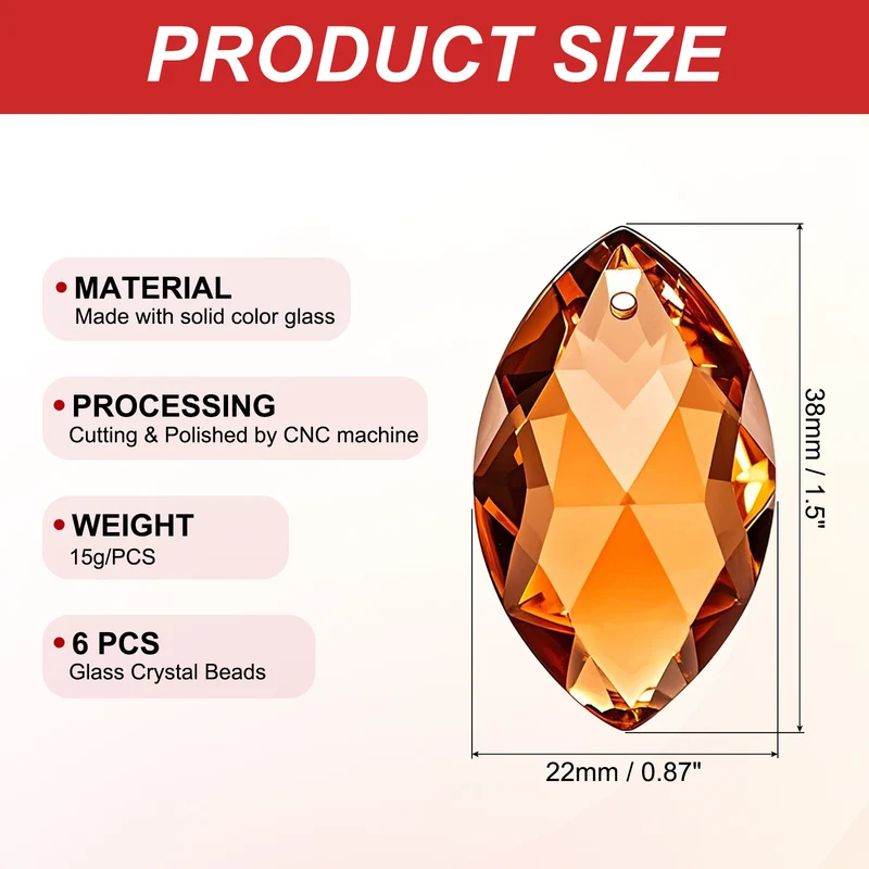 K9 Crystal Pendants Oval Beads, 6 Pack 38mm, Dark Amber