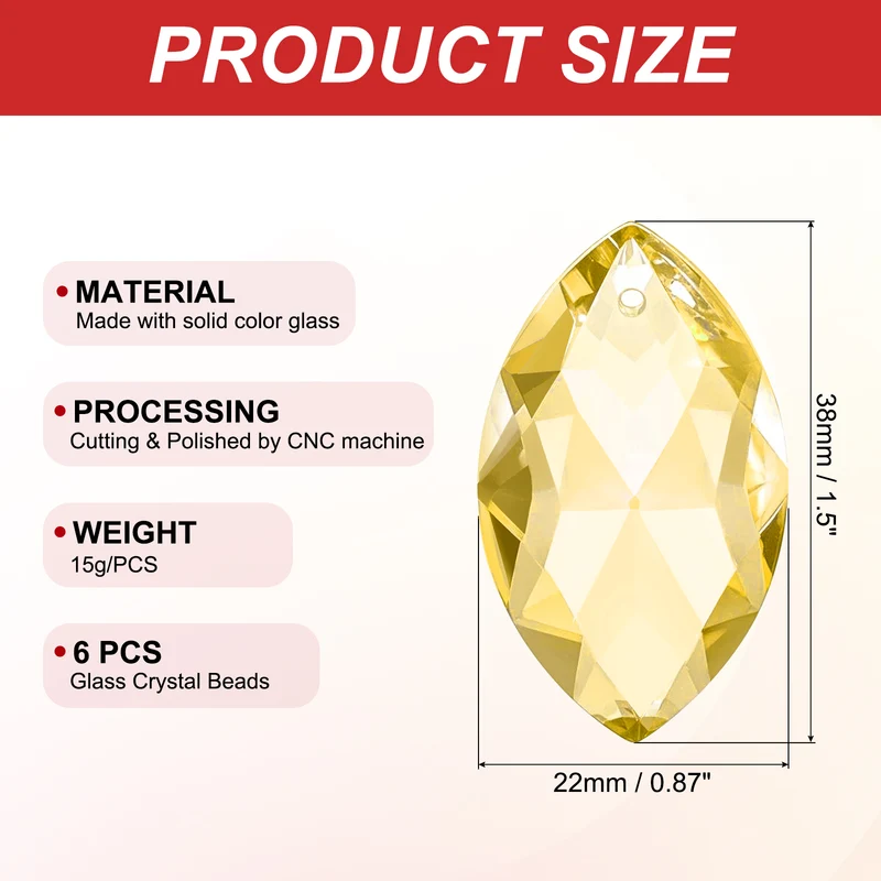 K9 Crystal Pendants Oval Beads, 6 Pack 38mm, Golden