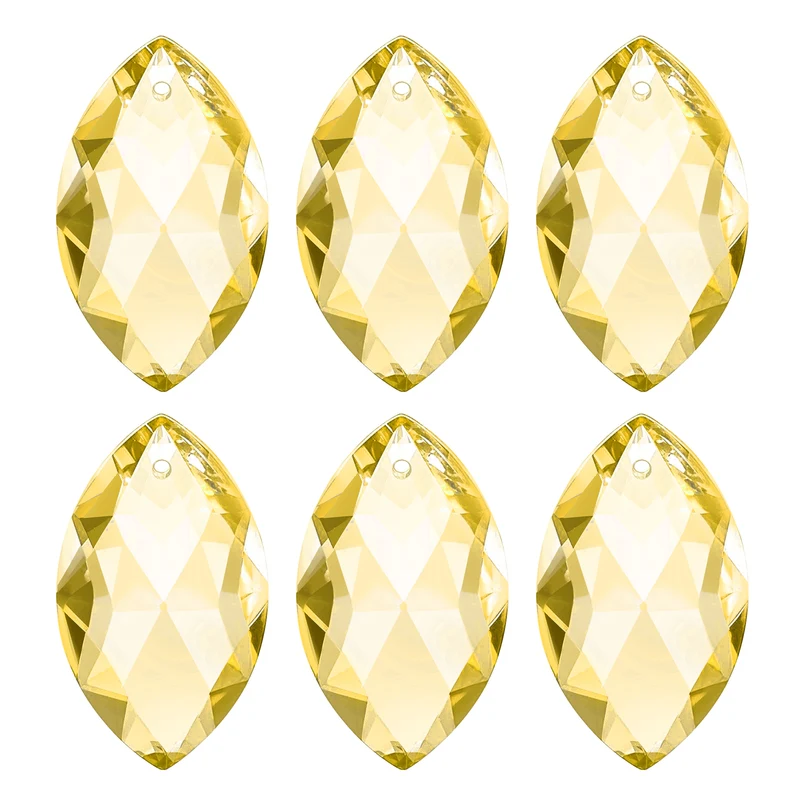 K9 Crystal Pendants Oval Beads, 6 Pack 38mm, Light Yellow