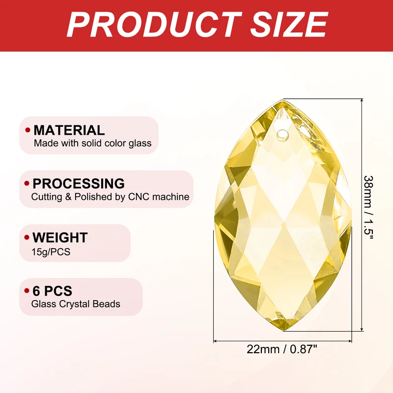 K9 Crystal Pendants Oval Beads, 6 Pack 38mm, Light Yellow