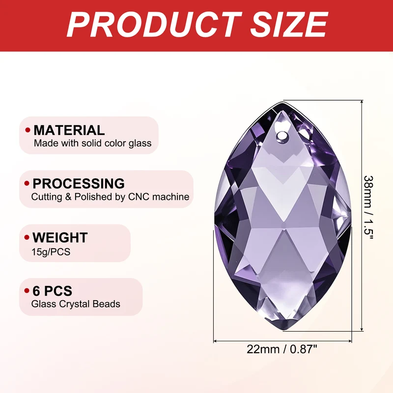 K9 Crystal Pendants Oval Beads, 6 Pack 38mm, Dark Purple