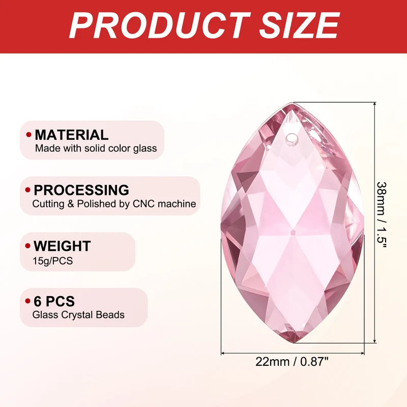 K9 Crystal Pendants Oval Beads, 6 Pack 38mm, Pink
